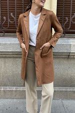 Medium-length Suede Trench Coat