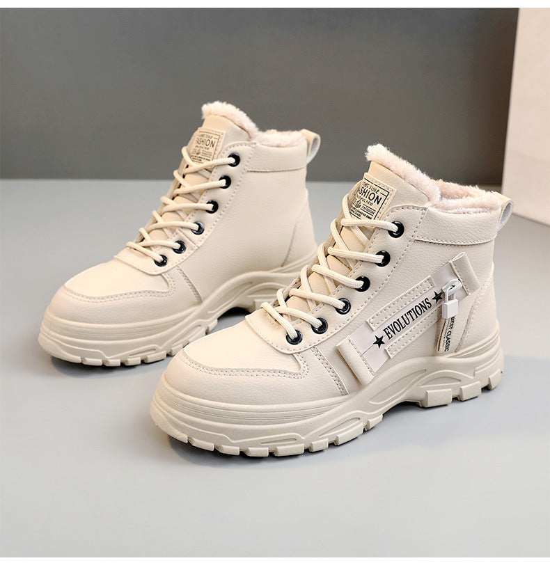 Thick Soled Lace-up Plush Lined Sports Shoes
