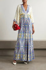 Bohemian Three-quarter sleeves printed V-neck Maxi dress