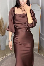 Chic Satin mid-length puff sleeve maxi dress