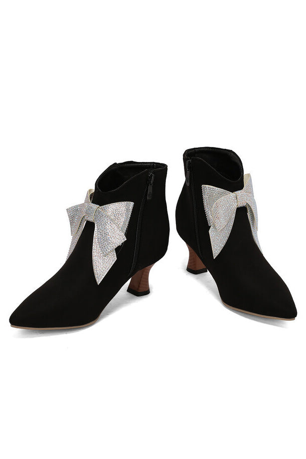 Bow-tie mid-heel pointed-toe Chelsea ankle boots