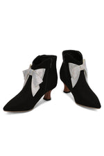 Bow-tie mid-heel pointed-toe Chelsea ankle boots