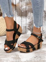 Thick wedge strappy studded sandals