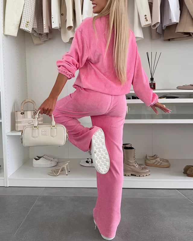 Ensemble deux pièces veste sweat-shirt à col montant boutonné et pantalon