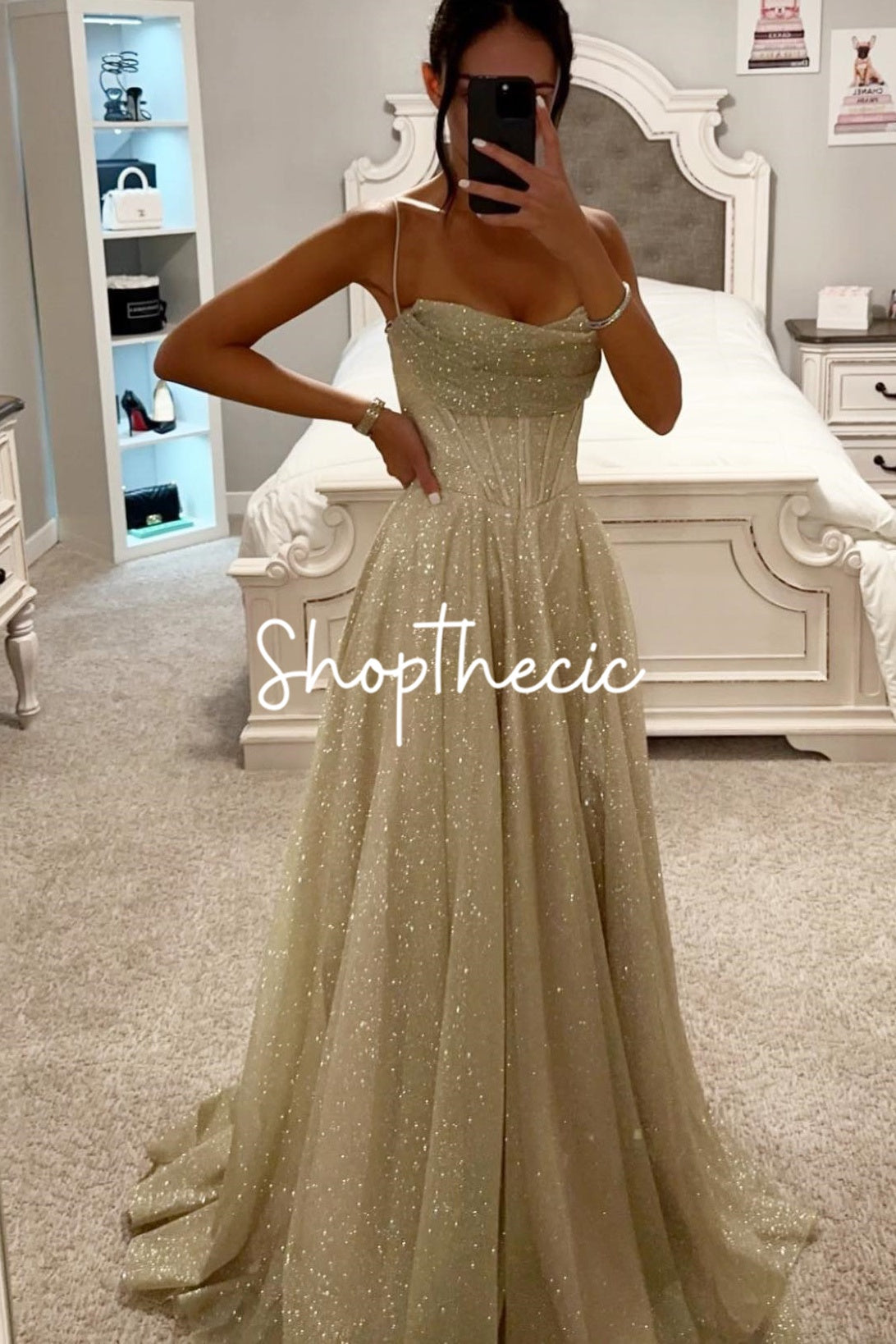 Sequined halter-neck bustier full skirt maxi dress