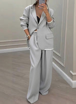 Solid color stylish suit elastic waist wide-leg pants two-piece set