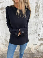 Loose solid color long-sleeved button cuffs top