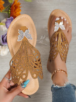 Rhinestone & Butterfly Decor Slide Clip Toe Flat Sandals