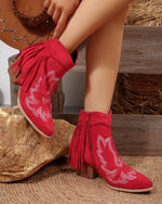 Equestrian Line Tassel side zipper embroidered ankle boots