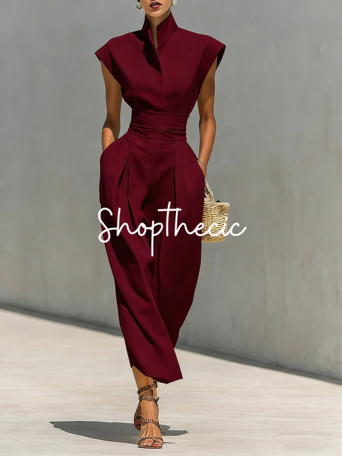 Solid color high-waisted turtleneck shirt dress