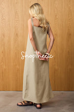 Simple khaki fitted silhouette and slit hem camisole dress