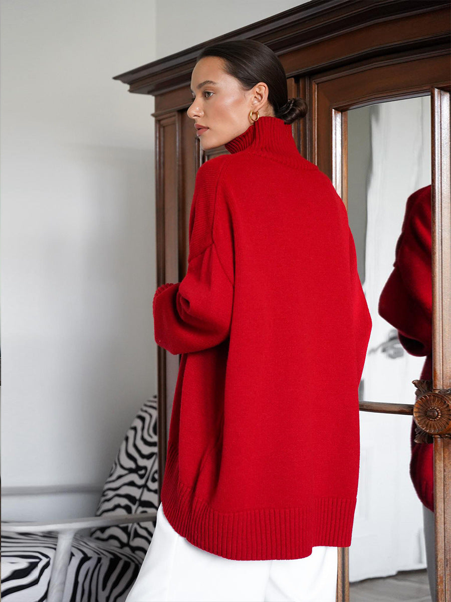 Pull ample en tricot à col roulé de couleur unie et confortable