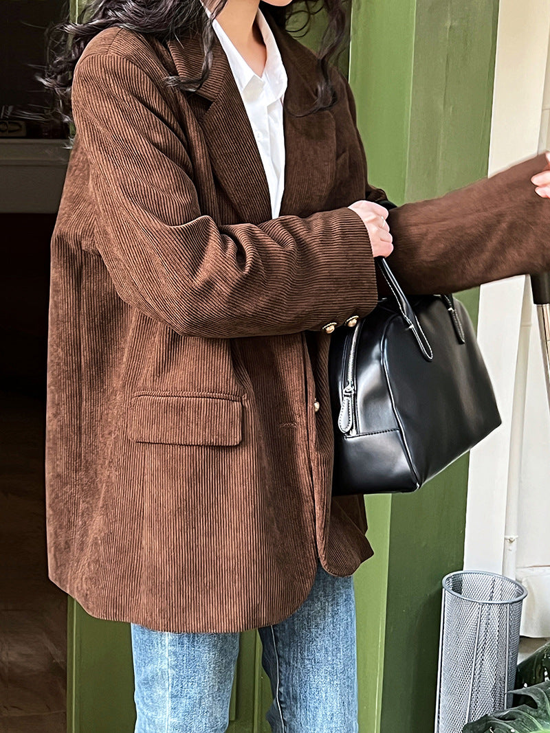 blazer vintage en velours côtelé avec boucle en métal ample