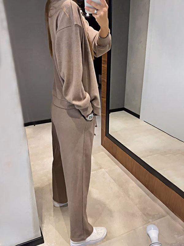 Ensemble deux pièces veste en tricot boutonnée à col en V et pantalon large