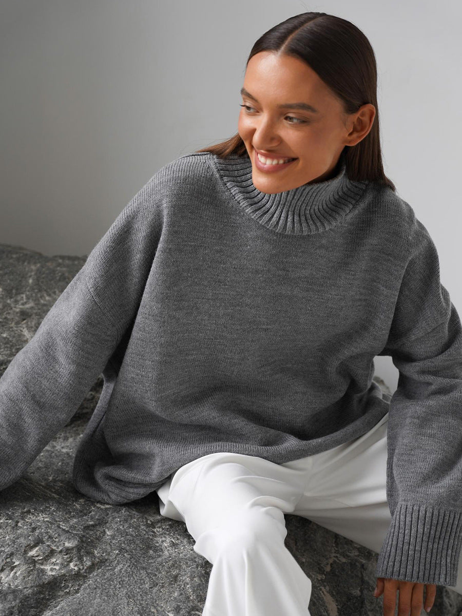 Pull ample en tricot à col roulé de couleur unie et confortable
