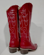 Bottes à talons carrés et bout pointu brodées de tulipes rouges