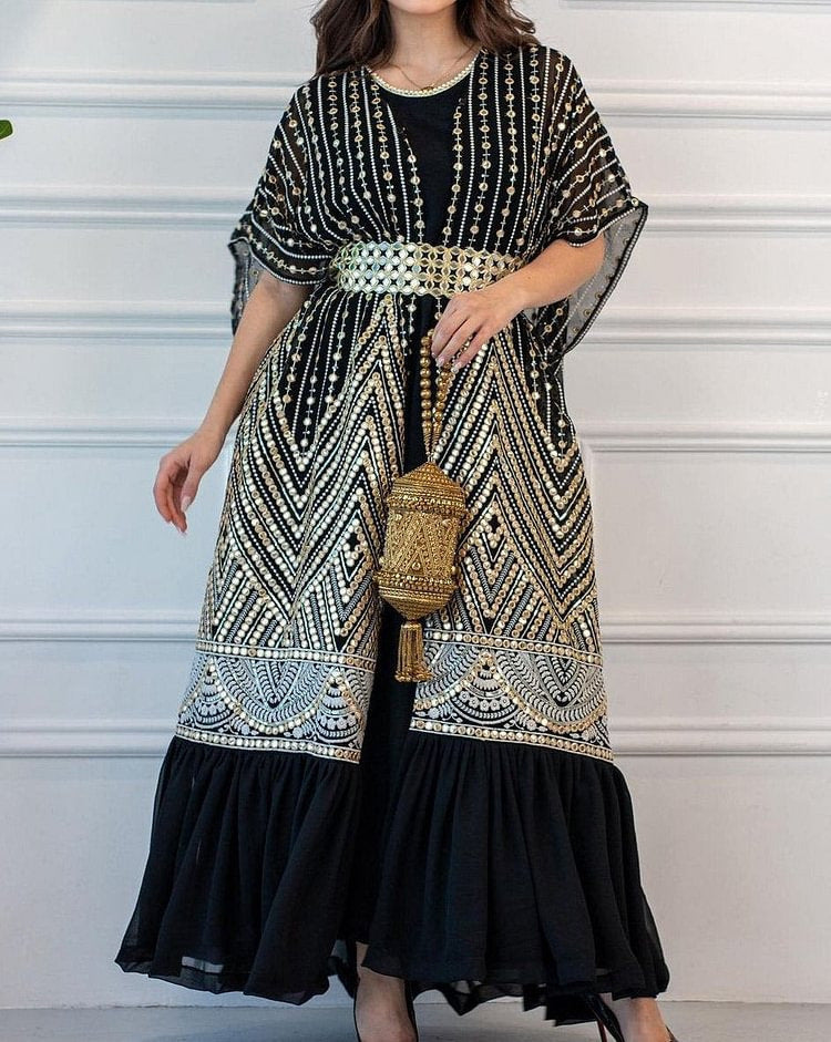 Wunderschönes Cape-Mantelkleid mit Fledermausärmeln, zweiteilig