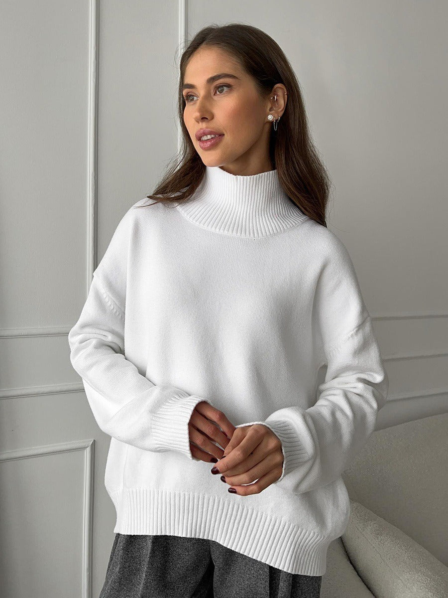 Loose-fitting turtleneck simple solid color pullover sweater