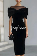 Mesh paneled off-the-shoulder velvet maxi dress