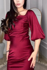 Chic Satin mid-length puff sleeve maxi dress