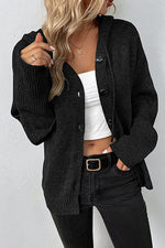 Cardigan en maille à capuche et simple boutonnage avec cordon de serrage