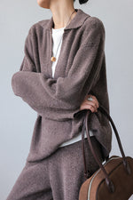 Thickened V-neck loose knitted sweater wide-leg pants two-piece set