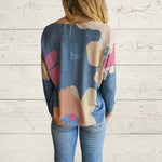 Round neck loose cropped pullover printed sweater top