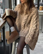 Golden RhineRound neck bell sleeve knitted loose sweater