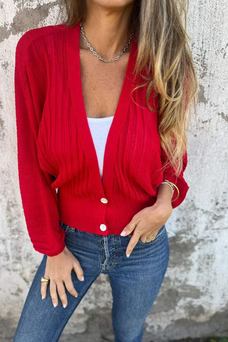 Locker sitzender Pullover mit V-Ausschnitt und Knopfleiste