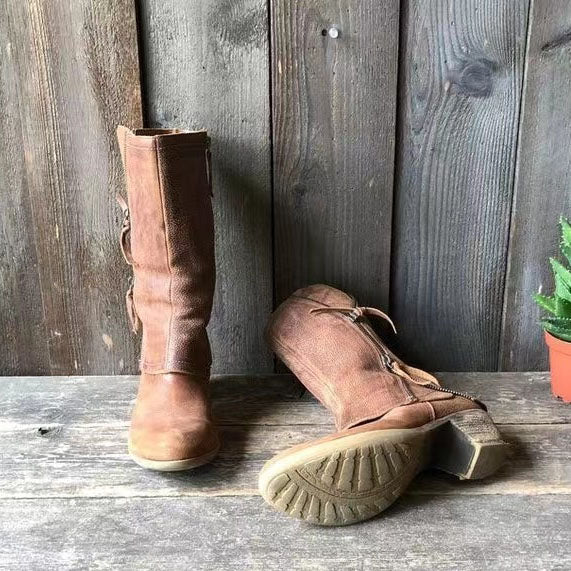 Botas de motociclista de media caña con cremallera lateral desgastada retro