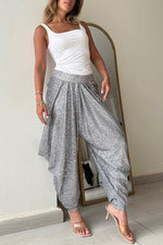 Pantalon lanterne à sequins, coupe ample, taille élastique