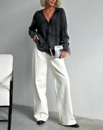 Cozy distressed deep V-neck single-breasted loose wool cardigan