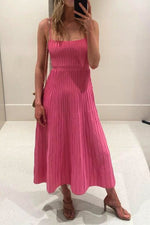 Strapless Fitted High-Waist Knit Pleated Dress