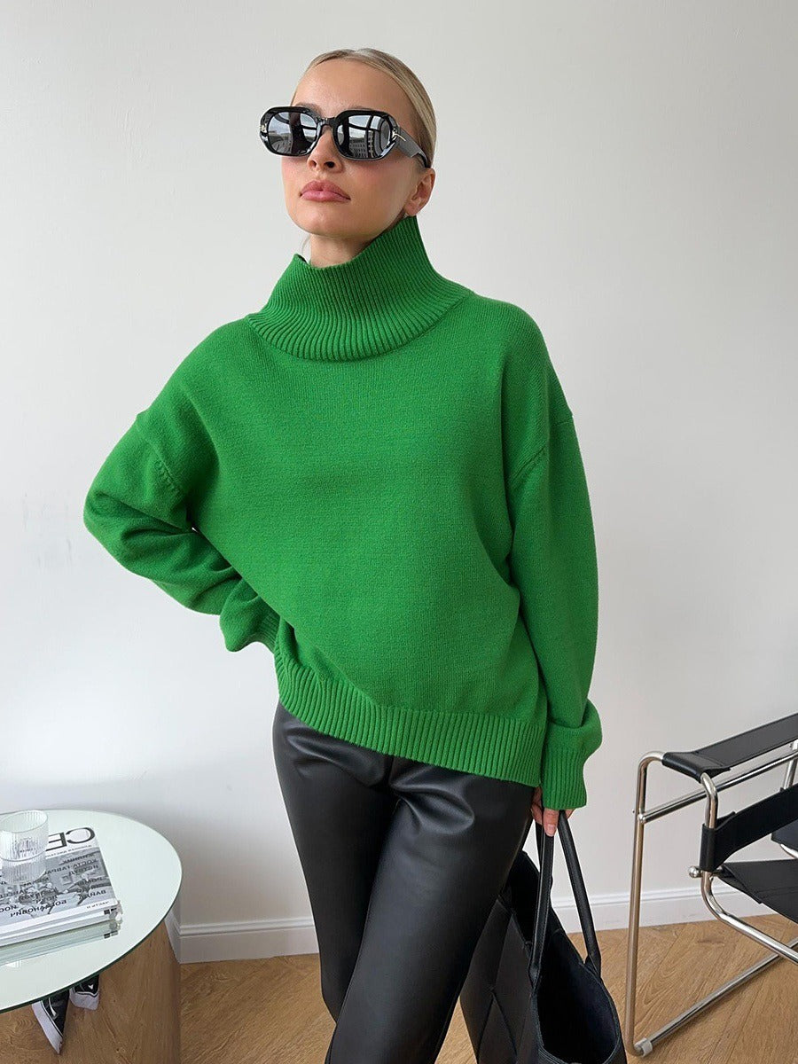 Loose-fitting turtleneck simple solid color pullover sweater
