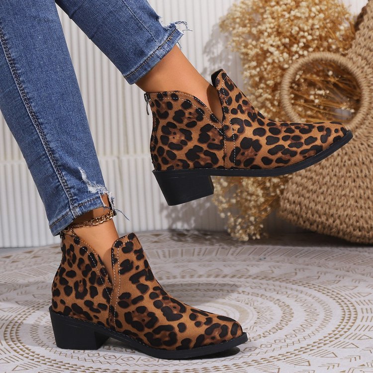 Chaussures Chelsea simples léopard en daim marron