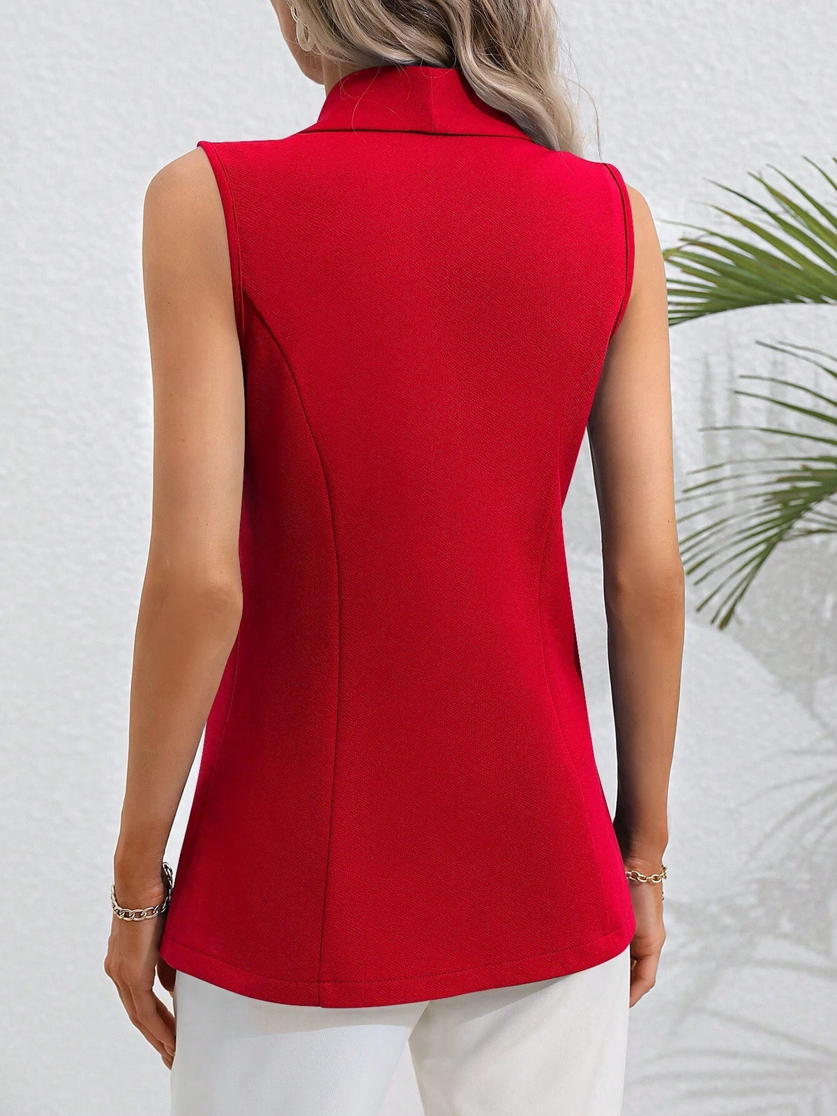 Single Button Solid Color Slim Fit Sleeveless Vest