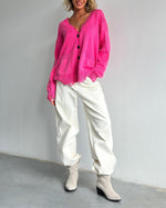 Cozy distressed deep V-neck single-breasted loose wool cardigan