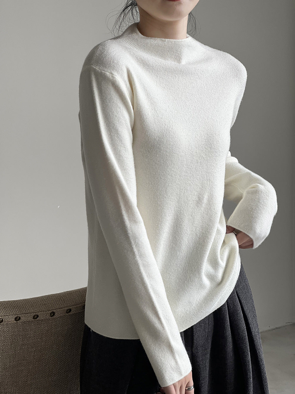 Half turtleneck brushed soft touch sweater