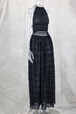 Open Back Halterneck Ruched Lace Trimmed Tank Top Maxi Skirt Set