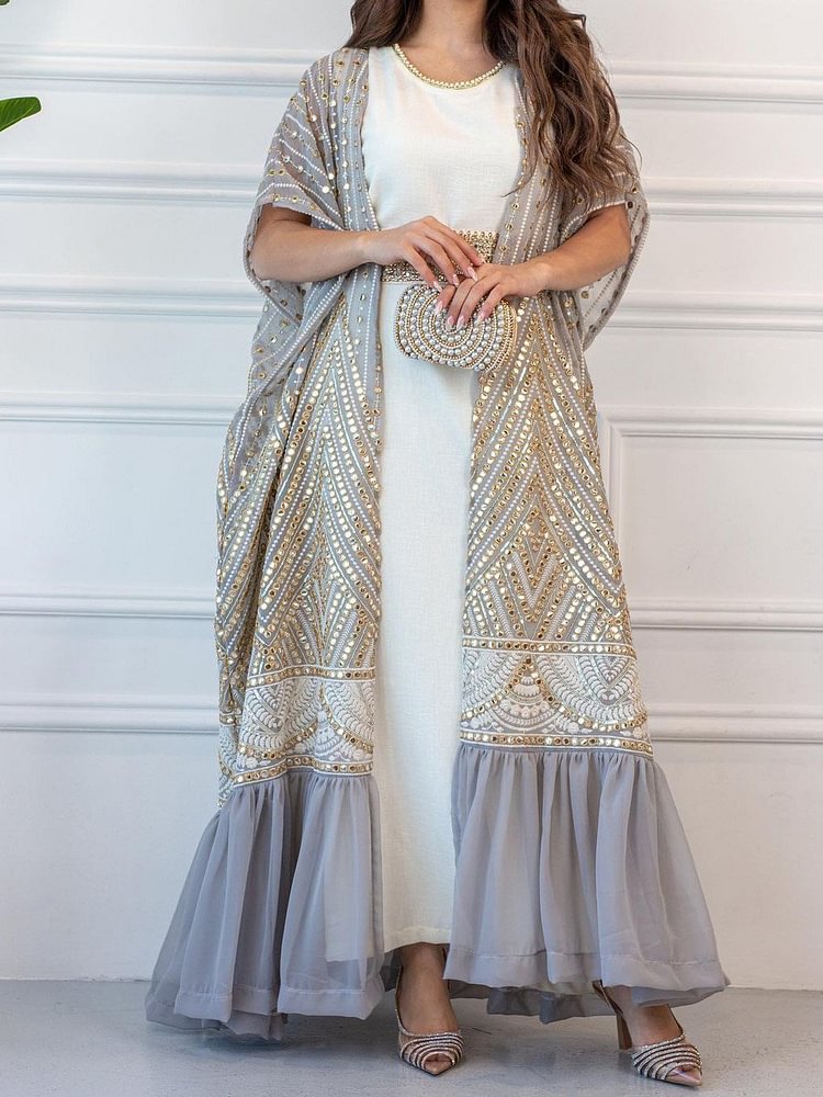 Wunderschönes Cape-Mantelkleid mit Fledermausärmeln, zweiteilig