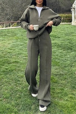 Thrifted Vibes half-open pullover sweatshirt and pants two-piece set