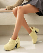 Chunky heeled platform furry shoes