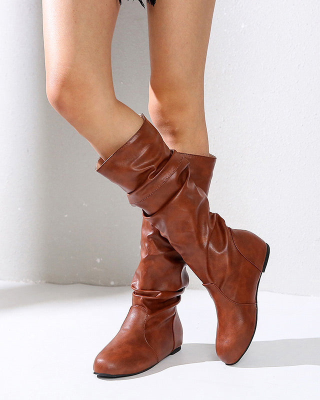 Urban stroll round-toe flat mid-calf boots