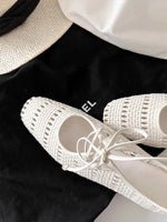 Chaussures Mary Jane vintage tissées à lacets creux et bout carré à talon épais