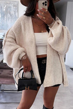 Dusk Till Dawn Loose solid color mid-length knitted cardigan