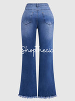High-elasticity frayed hem and embroidery flared jeans
