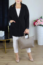 Suit collar elastic cuffs mid-length plush coat