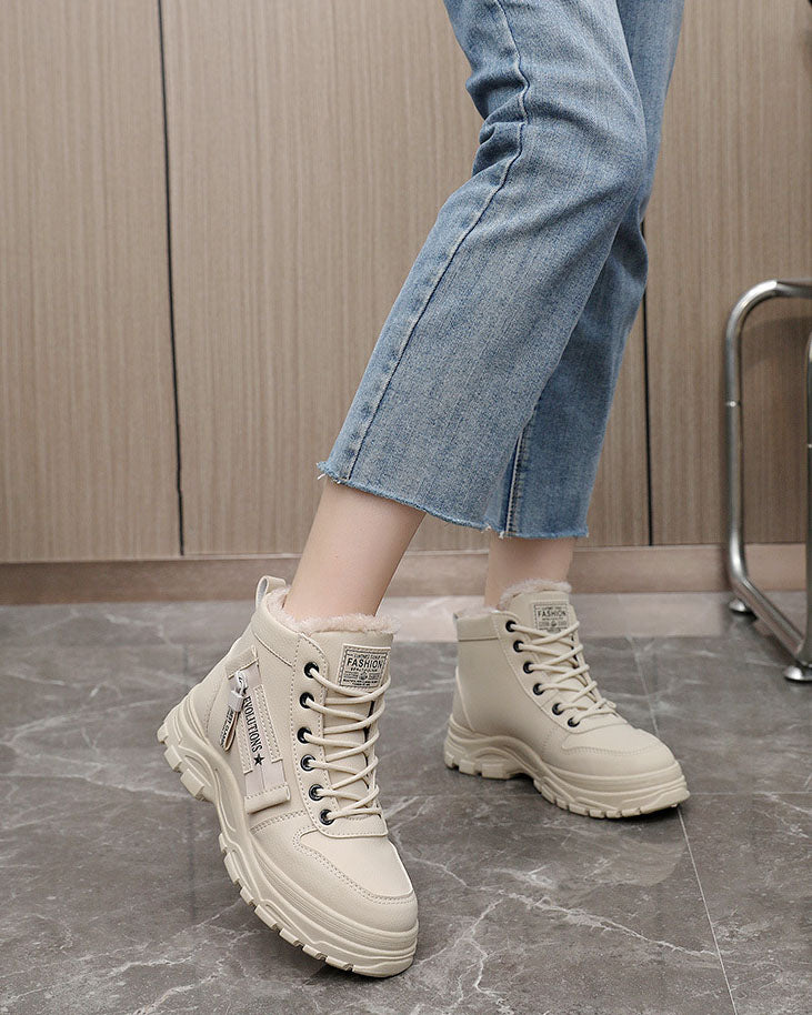 Thick Soled Lace-up Plush Lined Sports Shoes