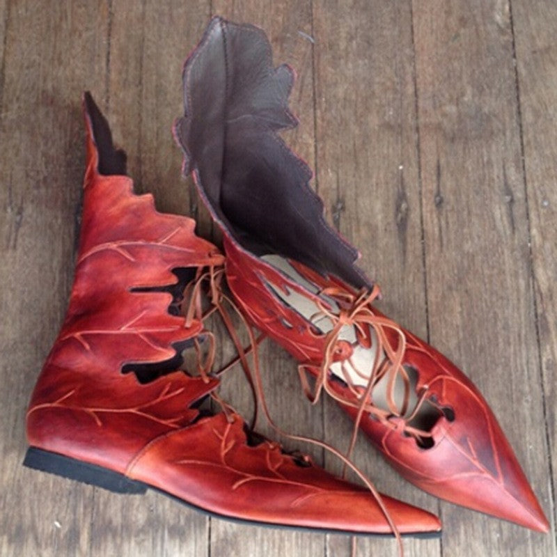 Medieval Elf Fairy Leaves Lace Up Shoes
