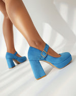 Suede Waterproof Platform Chunky Heel Square-toe Pumps